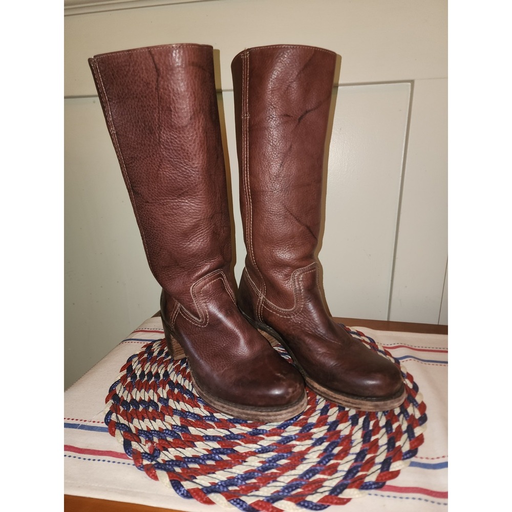 VTG Frye Campus Leather Brown Boots 8M Womens Round Toe Western Made in USA - Picture 1 of 16